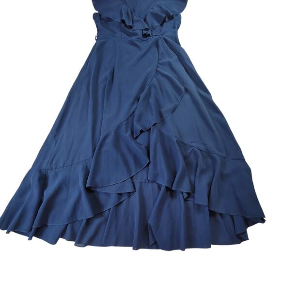 Shein Blue Wrap Around Style Sleeveless Ruffle Dress Women's Size L - Picture 6 of 7